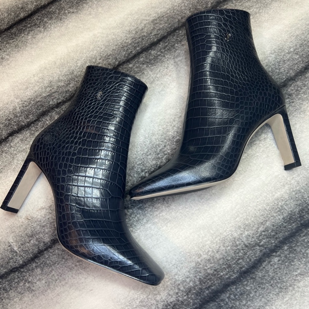Jimmy Choo Minori 85 Mm Dusk Croc Printed Leather Boots Heels